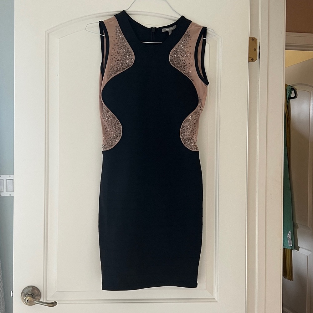 Black and skin tone ,see through, rhinestone  Sleeveless Dress